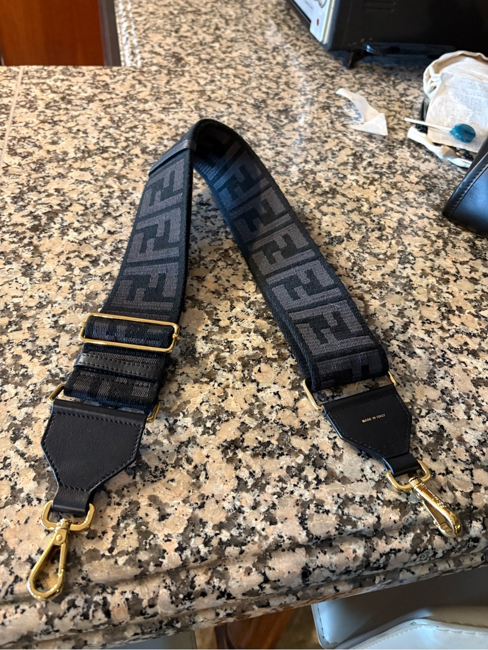 Fendi Black FF Logo Jacquard Shoulder Strap
